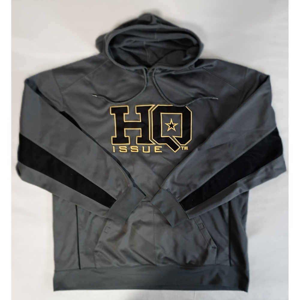 HQ ISSUE Mens XL Charcoal Grey Black Performance Fleece Pullover Hoodie